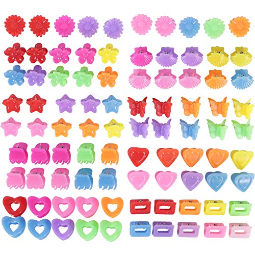 90 Pack Small Mini Rainbow Flower Star Heart Butterfly Plastic Hair Claw Clips Jaw Barrettes Grip Clamps Pins Updo Decorative Bun Bangs Braids Twist Y2K Accessories for Kids Baby Girl Thin Thick Hair