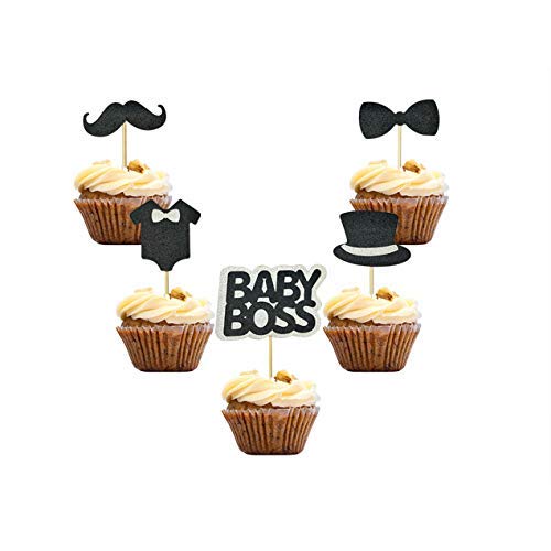 30 PCS BABY BOSS Cupcake Toppers Glitter Kids Birthday Party Supplies Decorations Baby Shower Party Supplies