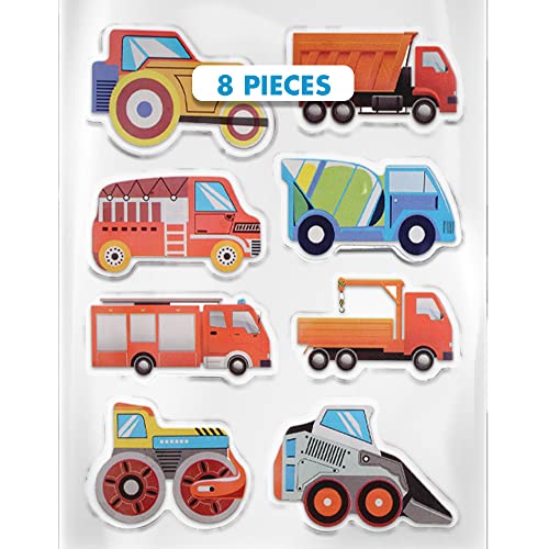 Tough Trucks Gel Window Clings for Kids - Window Stickers for Toddlers, Gel Clings Window Decals Kids Jelly Reusable Sticker - Tractor, Crane, Fire Truck, Excavator, Plow (Jesplay USA)