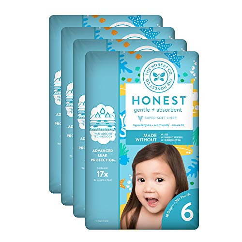 Book Cover The Honest Company Baby Diapers With Trueabsorb Technology, Yellow Submarines, Size 6, 72 Count