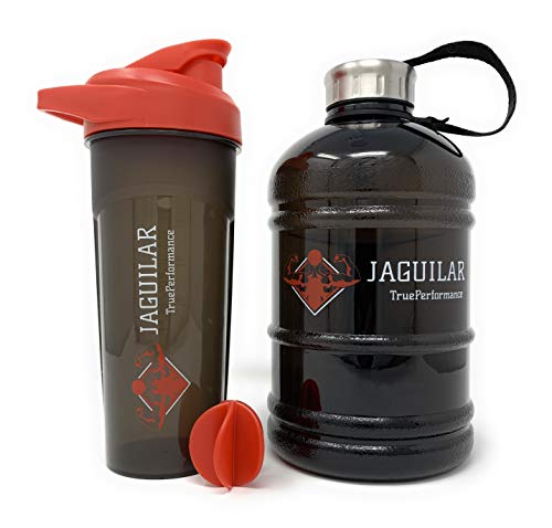 Half Gallon Water Bottle 64oz + 24oz Protein Shaker Bottle & Mixing Ball For Indoor/Outdoor Workouts, BPA & DEHP Free, Leak and Spill Proof, Sports Bottle, Large Jug 1.89L, For Gym Hiking Bodybuilding