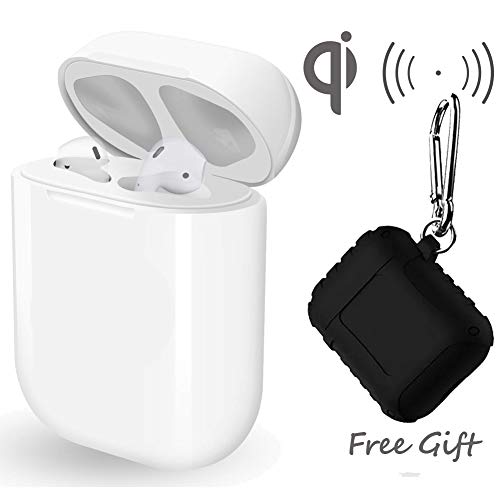 Wireless Charging Replacement case for Airpods with Free Protective Case,Airpod Charging Case Airpod Charger Adapter Compatible Air Pods Accessories for 5 Times Charge [White, No Bluetooth Button]