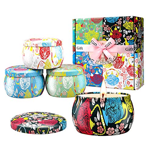 Large Size Scented Candles Gifts Sets for Women,4.4oz Travel Tin Aromatherapy Soy Candle with Gardenia,Jasmine and Lavender Fragrance Gift for Birthday Mother's Day Christmas Bath Yoga