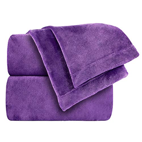 Cozy Fleece Comfort Collection Velvet Plush Sheet Set, King, Purple