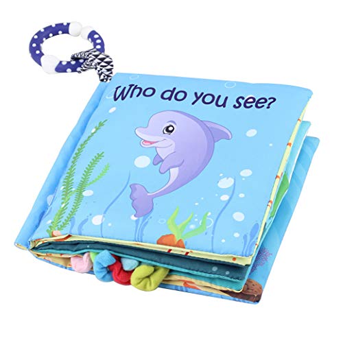 Book Cover Soft Sea Animal Baby Book - Cloth Baby Book with Soft, Crinkle and Vibrant Pages - 3D Sea Animals, Mesmerizing Mirror, Teething Ring, and More - Ages 3 Months to 18 Months