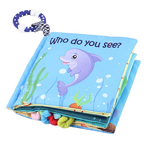 Soft Sea Animal Baby Book - Cloth Baby Book with Soft, Crinkle and Vibrant Pages - 3D Sea Animals, Mesmerizing Mirror, Teething Ring, and More - Ages 3 Months to 18 Months