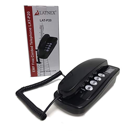 LATNEX EMF Landline Corded Telephone Home Black Phone - for Electromagnetic Sensitive Individuals - Vision or Hearing Impaired Seniors and Elderly People