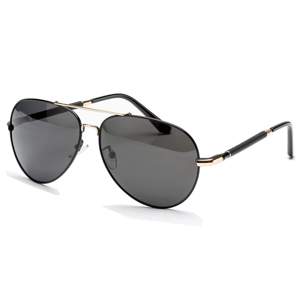 Non-Mirrored Aviator Sunglasses for Men Polarized Lens UV400 Protection with Metal Frame (Silver/Gold/Red)