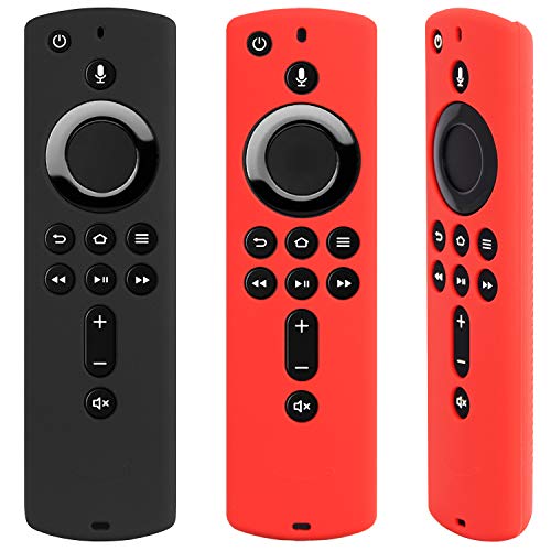 Book Cover [2 Pack] Remote Cover Case for Fire TV Stick 4K /Fire TV Cube/Fire TV (3rd Gen) - Shockproof Silicone Cover Compatible with All-New 2nd Gen Alexa Voice Remote Control (Black and Red)