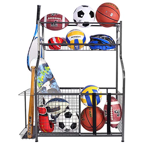 Mythinglogic Sports Equipment Garage Organizer,Garage Ball Storage for Sports Gear and Toys, Rolling Ball Cart with Wheels for Indoor/Outdoor Use