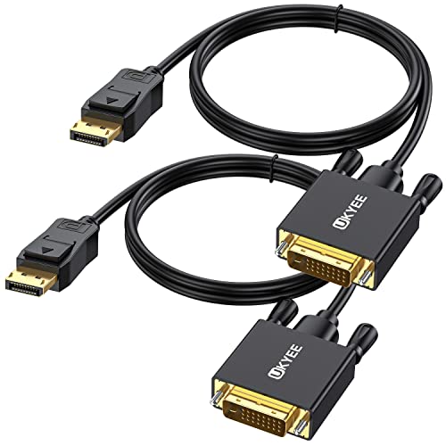 Displayport to DVI Cable 6 Feet 2-Pack, UKYEE Display Port(DP) to DVI-d Male to Male Adapter Cable Compatible with PC, Laptop, HDTV, Projector, Monitor, More- Gold-Plated