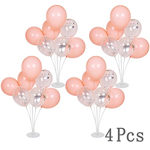Table Balloon Stand Kit (4 Sets) with 1 Base 11 Sticks 7 Cups 5 Connectors Clear Desktop Balloon Holder for Party