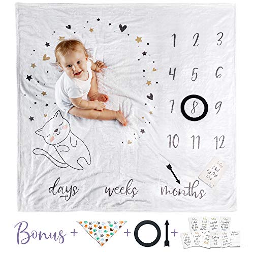 Baby Monthly Milestone Blanket for Pictures - Baby Blanket, Milestone Monthly, Newborn Shower Girl Photography Boy Photo Fleece Month for Pictures Watch Me Grow Thick Months Floral Memory Personalized