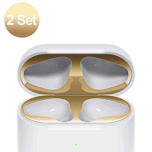 [2 Set] SHARKSBox Dust Guard for AirPods 2 Wireless Charging Case[Lifetime Replacements] Protect AirPods from Iron/Metal Shavings [Easy to Install] Upgrated Ultra Thin AirPod Dust-Proof Film-Gold