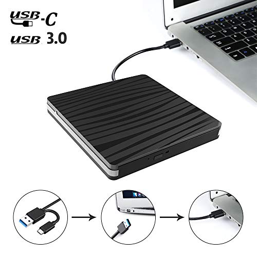Xdtlty USB C External CD DVD Drive, USB Type C Adapter to USB 3.0 Superdrive DVD CD+/-RW Burner Writer Optical Drive Compatible for Windows 10/8/ 7 Laptop/MacBook/Desktop PC of HP Dell LG Asus Acer