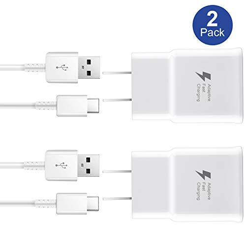 Adaptive Fast Charger kit Wall Charger Adapter Compatible with Samsung Galaxy S8/S9/S10 Plus/note8/9, Include 2X Charging Adapter + 2X Type-C Cable (2 Packs) -White