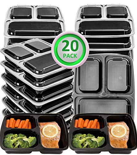 [20 Pack] Meal Prep Containers-3 Compartment Food Prep Containers Bento Box BPA-Free Food Storage Containers with Lids-Reusable Meal Prep Containers