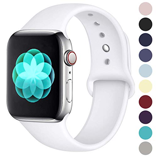 ilopee Waterproof Sport Band Compatible with Apple Watch Series 5 4 3 2 1, Fashionable Strap for iWatch 38mm 40mm, White, S/M