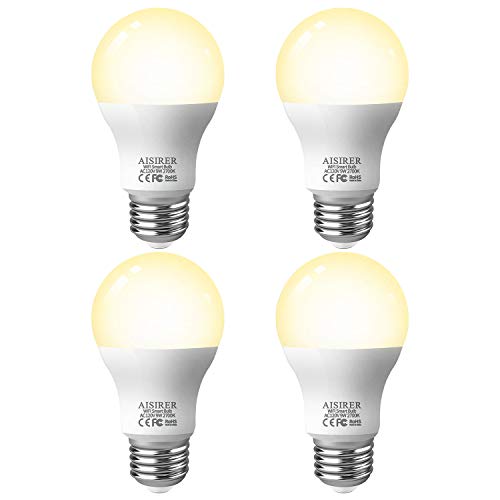 AISIRER Smart Light Bulb LED WiFi Bulbs 9 Watts 806 Lumens Compatible with Amazon Alexa Echo, Google Home Assistant and IFTTT Dimmable Warm Light 2700K, 2.4 Ghz Only No Hub Required, 4 Packs E26 A19