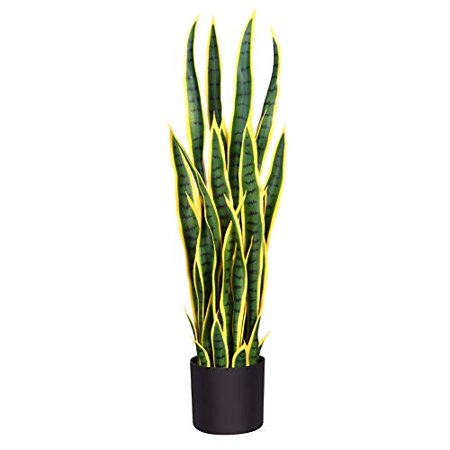 FOPAMTRI Artificial Snake Plant 38 Inch Fake Sansevieria, Perfect Faux Plants for Home Garden Office Store Decoration, 32 Leaves (38 Inch, 1 Pack, Yellow)