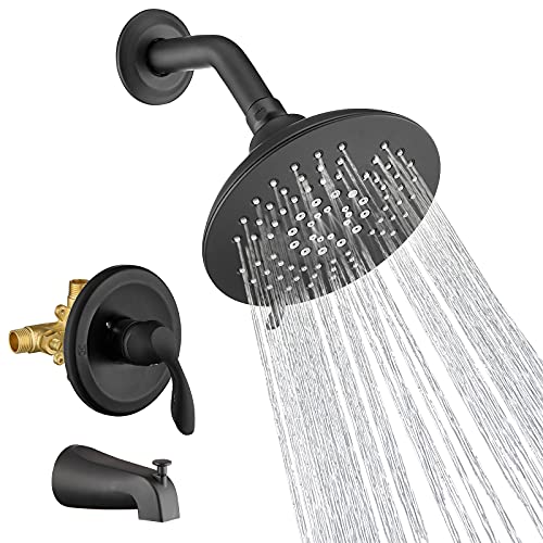 HOMELODY Shower Tub Kit, Tub and Shower Trim Kit (Valve Included) with 5-Spray Shower Head, Single-Handle Tub and Shower Faucet Set, Matte Black