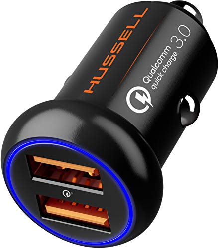 2019 Metal Qualcomm Quick Charge 3.0 Car Charger by HUSSELL - 36W/6A Dual USB Ports QC 3.0 Car Charger Adapter - Smallest Case - NO Risk of Fire and Melting - Compatible with Any iPhone/Galaxy etc.