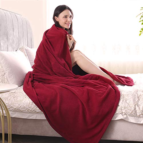 Electric Heated Blanket Polar Fleece Full Size 77'' x 84'' Extra-Warm Lightweight Cozy Luxury Bed Blanket Machine Washable with 4 Heating Levels Auto-Off Machine Washable - Red Wine