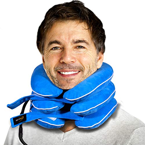 Cervical Neck Traction Device by NeckFix for Instant Neck Pain Relief [FDA Approved] - Adjustable Neck Stretcher Collar for Home Traction Spine Alignment + BONUS Trigger Point Massage Ball (Blue Ocean)