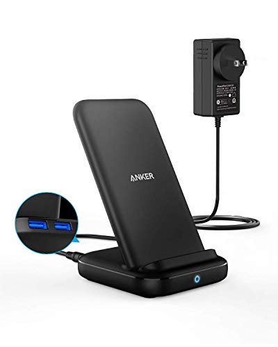 Anker 3-in-1 Multi-Device Wireless Charging Station, PowerWave 10 Stand with 2 USB-A Ports, for iPhone SE, 11, 11 Pro, XS Max, XR, XS, X, 8, 8 Plus, Galaxy S20, S10, S9, S8, 36W Power Supply Included