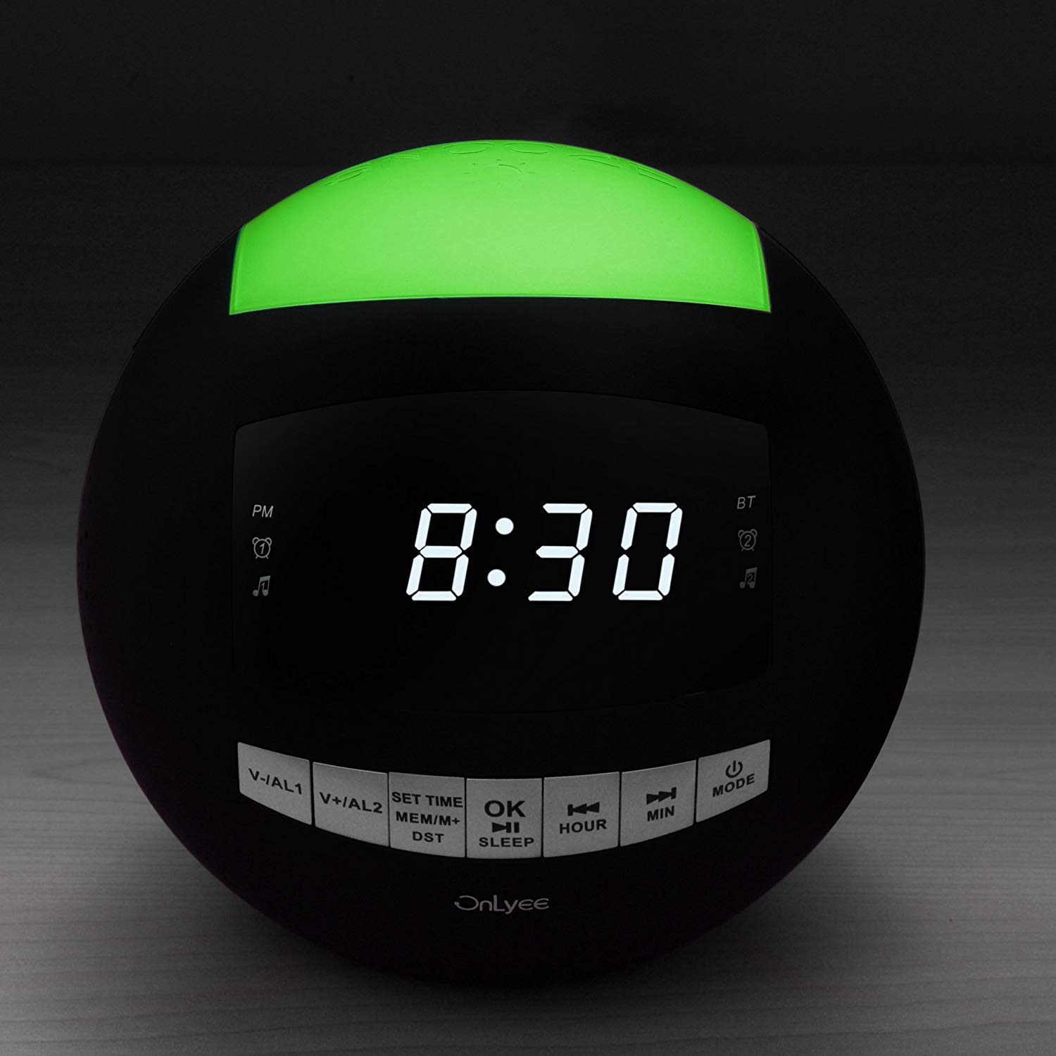 OnLyee Projection Ceiling Wall Clock, Alarm Clock, 7” LED Digital Desk/Shelf Clock with Dimmer, USB Charging, AC Powered and Battery Backup for Bedroom, Kitchen, Kids (Green)