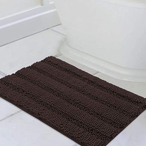Bath Rugs Ultra Thick and Soft Texture Bath Mat Chenille Plush Striped Floor Mats Hand Tufted Bath Rug with Non-Slip Backing Door Mat for Kitchen/Entryway (Dove - 20" x 32")