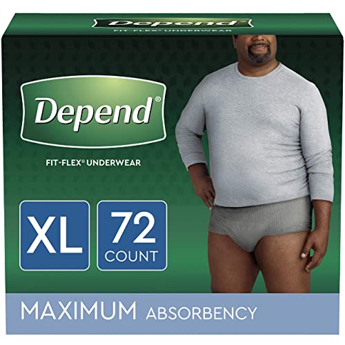 Book Cover Depend FIT-FLEX Incontinence Underwear for Men, Maximum Absorbency, Disposable, XL, Grey, 72 Count