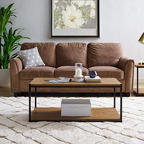 Tall Center Table Coffee Table by CAFFOZ Furniture Designs | Storage Shelf | Sturdy | Easy Assembly | Brown Oak Wood Look Accent Furniture with Metal Frame