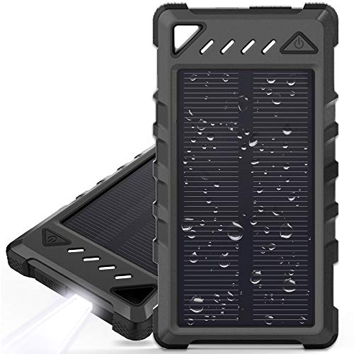Solar Charger, BEARTWO 10000mAh Upgrade 2020 Solar Phone Charger, Ultra-Compact Portable Charger with Dual USB Backup Battery Pack, Solar Power Bank with Flashlight for Camping, Outdoor Activities