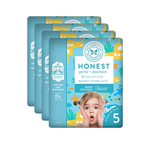 Book Cover The Honest Company Baby Diapers With Trueabsorb Technology, Yellow Submarines, Size 5, 80 Count