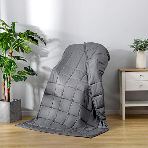 Haowaner 15lb Weighted Blanket Adult | 48"x72" Queen Anxiety Blanket | Between 130-170 lbs | 100% Soft Breathable Cotton with Glass Beads | Grey