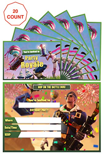 Video Game Birthday Party Invitations - Kids Birthday Invitations - 20 invitations 20 envelopes Double Sided - Birthday Invitations For Boys - Battle Royale Video Gaming Gamer Party Supplies