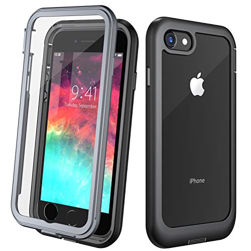 Justcool Clear Designed for iPhone 8 Case, Designed for iPhone 7 Case, Full Body with Built-in Screen Protector Heavy Duty Protection Slim Fit Cover for Apple iPhone 7/8 (2016/2017) 4.7 Inch - Black