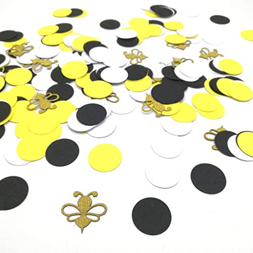 HEMARTY 20 Gold Glitter Bee and 180 Black White Yellow Circle Confetti Mommy Mom Bride to Bee Baby Shower Birthday Table Party Decoration Pack of 200