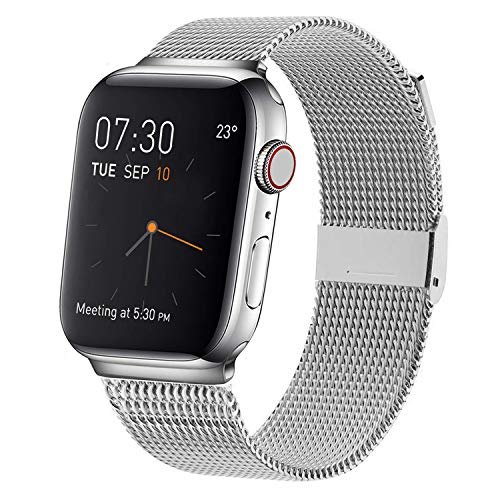 MCORS Compatible with Apple Watch Band 38mm 40mm,Stainless Steel Mesh Metal Loop with Adjustable Magnetic Closure Replacement Bands Compatible with Iwatch Series 5 4 3 2 1 Silver