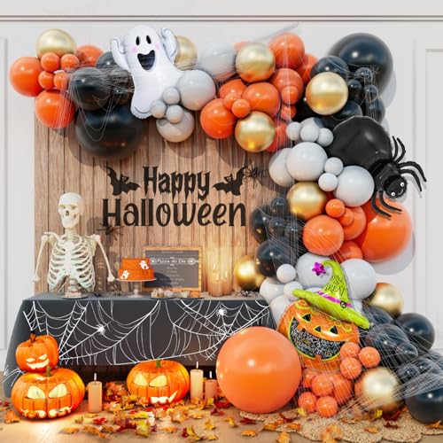 Beaumode Halloween Balloon Garland Arch Kit with Pumpkin Spider Ghost Balloons for Orange Black Halloween Spooky Birthday Baby Shower Party Decorations (5inch)