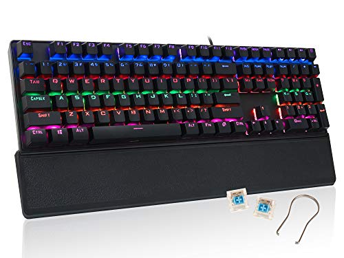 Mechanical Gaming Keyboard Led Wired Backlit Keyboard Customized Blue Switch USB Gaming Keyboard Compatible with PC Mac Windows Xbox（Black）