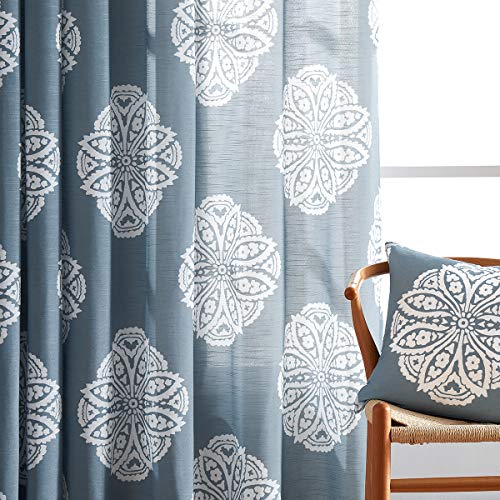 Book Cover Treatmentex White and Blue Semi-Sheer Curtains for Living Room 84