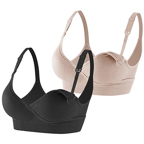 YOSICO 2 Pack Women¡¯s Nursing Bras Maternity Seamless Bra with?Hook and Eye Closure¡­