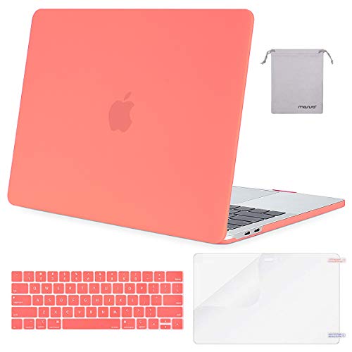 MOSISO Compatible with MacBook Pro 15 inch Case 2019 2018 2017 2016 Release A1990 A1707 with Touch Bar, Plastic Hard Shell Case & Keyboard Cover & Screen Protector & Storage Bag, Living Coral