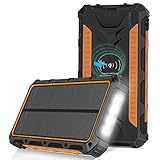 NEXGADGET Solar Charger 20000mAh, Wireless Portable Solar Power Bank External Backup Battery, 3 Output Ports, 4 LED Flashlight, Carabiner, IP54 Rainproof for Camping, Outdoor Activities