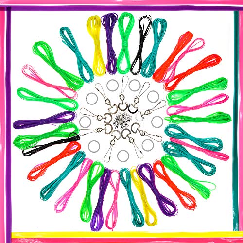 420 FT Gimp String Kit, DIY Plastic Lacing Cord Mask String, Boondoggle Mask Lanyard for Bracelet and Keychain Making, Craft Plastic Lace, Friendship Crafts, Includes 20 Key Rings and 10 Clasps