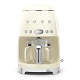 Smeg 50's Retro Style Aesthetic Drip Coffee Machine with 10 Cup Glass Carafe, Auto Start Feature, Keep Warm Plate, and Two Coffee Strength Settings (Cream)