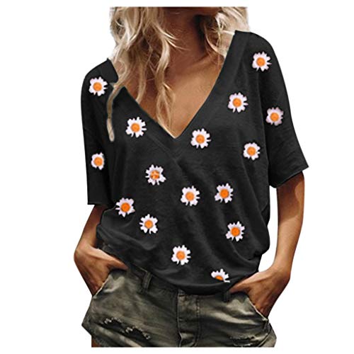 Aniywn V-Neck Women T-Shirt, Summer Printing Short Sleeve Holiday Tunic Blouse Floral Plus Size Tunic Tops