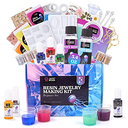 LETâ€™S Resin Resin Kits and Molds for Beginners, 129PCS Resin Kits and Molds Complete Set with Pigment Gloves,Tools, Epoxy Resin Jewelry Making Kit for Casting Resin Art